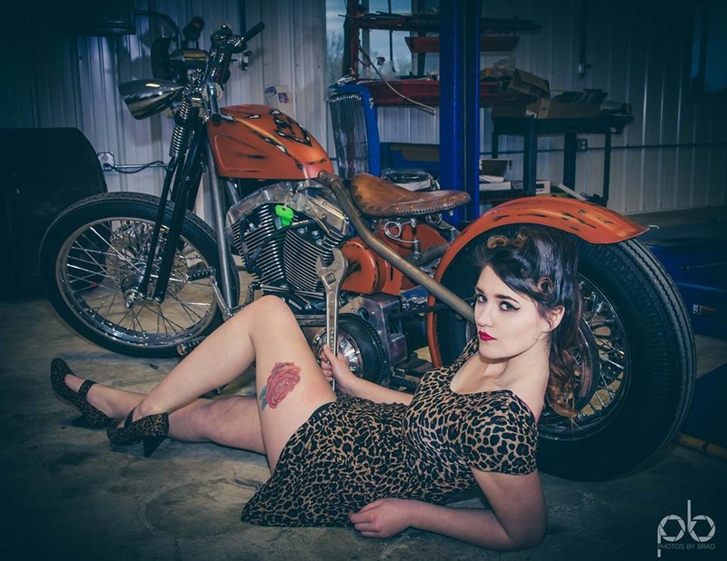 Female model photo shoot of NikkiSerenity in Sparks Speed Shop