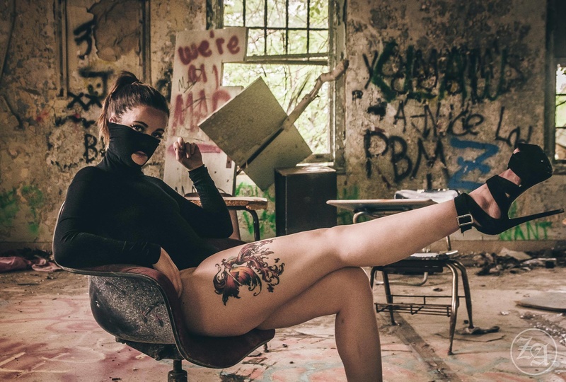 Female model photo shoot of Lacy J93 in Forest Haven Abandoned Asylum