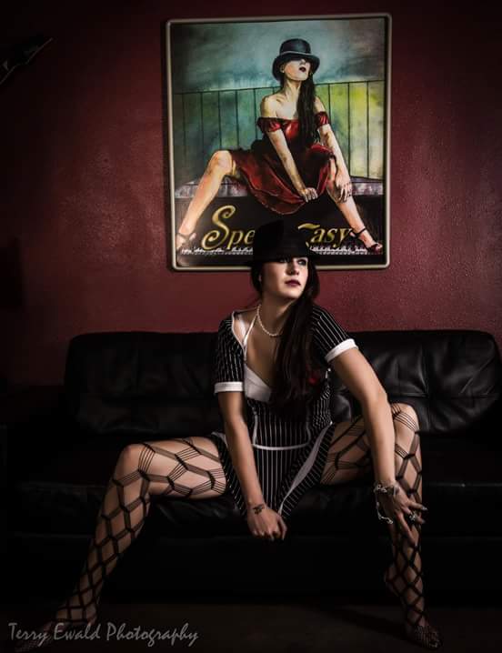 Female model photo shoot of Leggy Lea in Speak Easy Vape Lounge and cannabis club