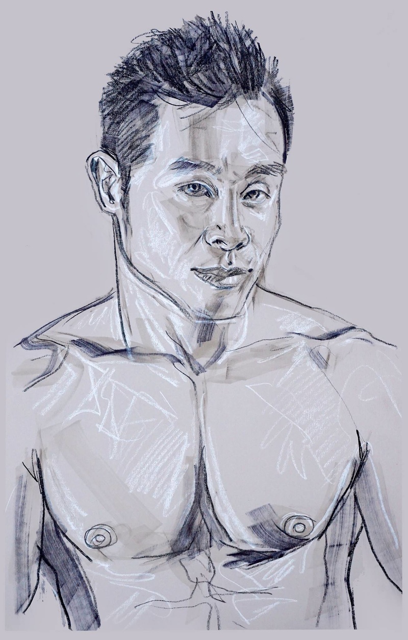 Male model photo shoot of mbangn, art by Physique Illustration 
