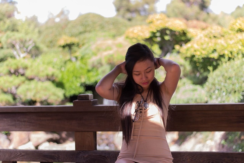 Female model photo shoot of Laurie X in Hayward Japanese Tea Garden