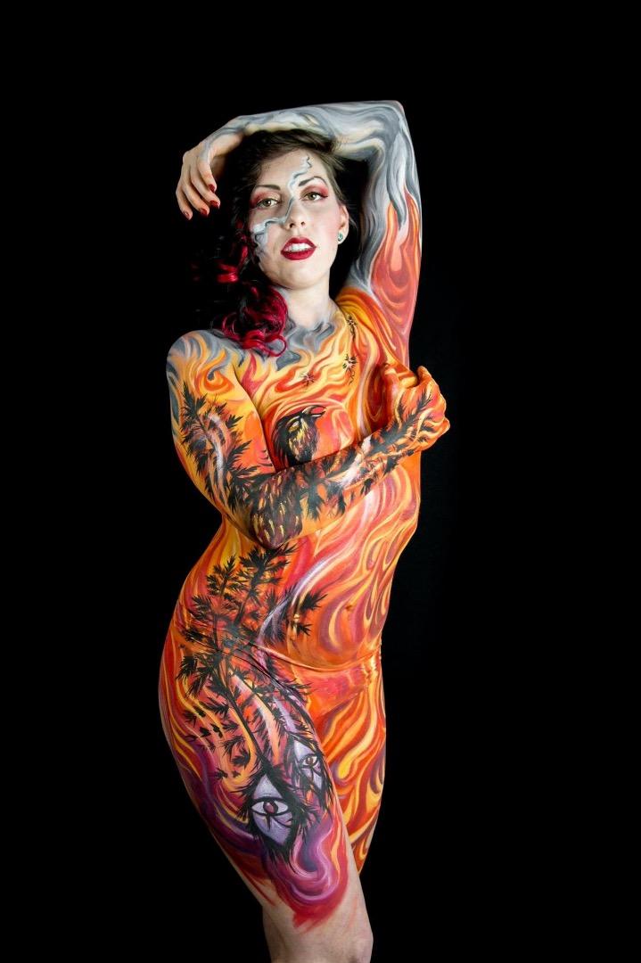 Female model photo shoot of ChantelBleazard in Body paint by: April Dawn & Josh Carter