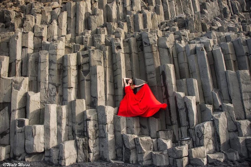 Female model photo shoot of Eleya Maureen in Iceland black sand beach