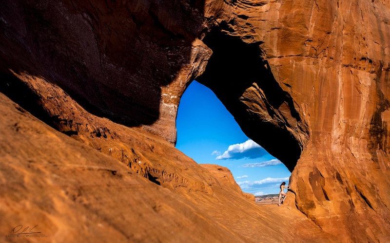 Male and Female model photo shoot of David K - Photography and Floofie in Looking Glass Arch