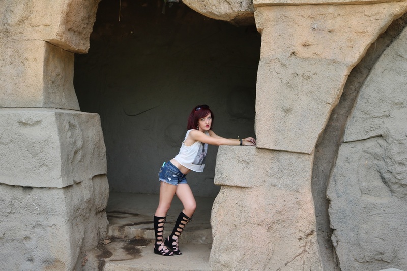 Female model photo shoot of Leslie Anne Lee in Los Angeles Abandoned Zoo