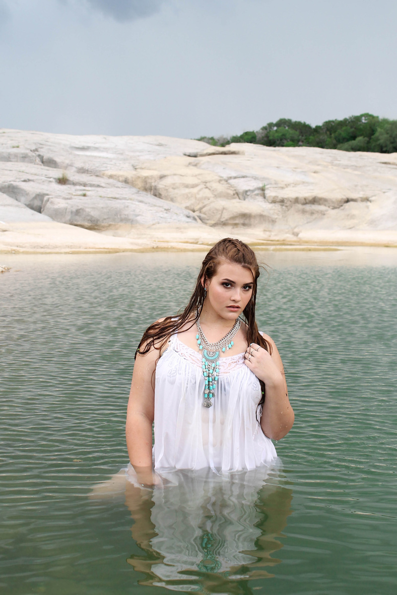 Female model photo shoot of Tegan Plus Size Model in Pedernales Falls, Blanco County TX