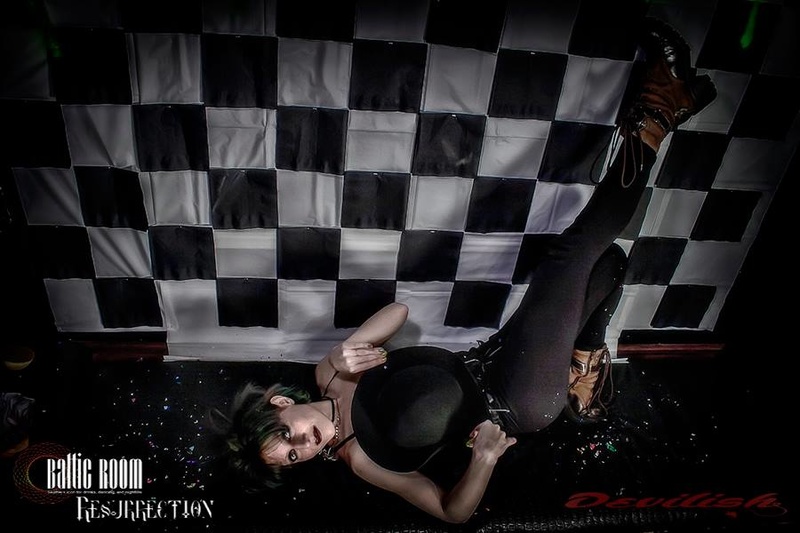 Female model photo shoot of TwistedWildOrchid  in the baltic room goth club in washington