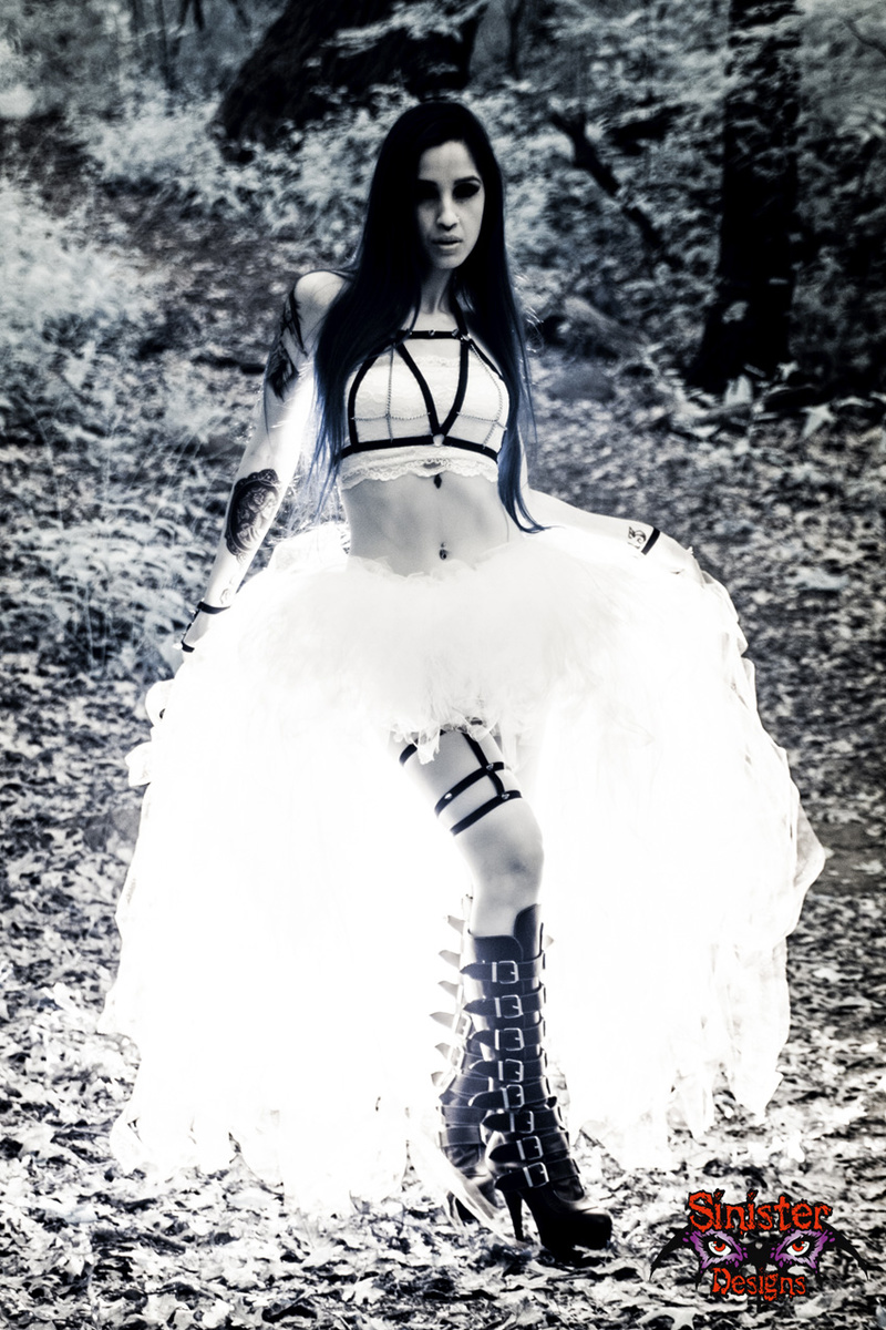 Female model photo shoot of Elena Bathory, clothing designed by Sinister Designs