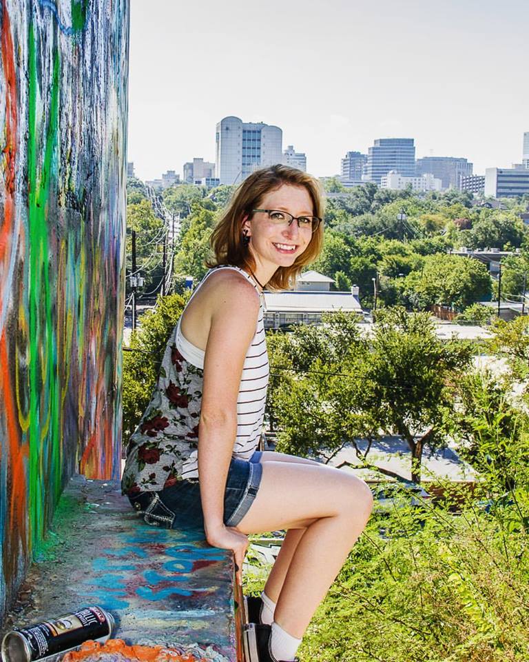 Female model photo shoot of Ember Mordaunt in Graffiti Park Austin, Texas