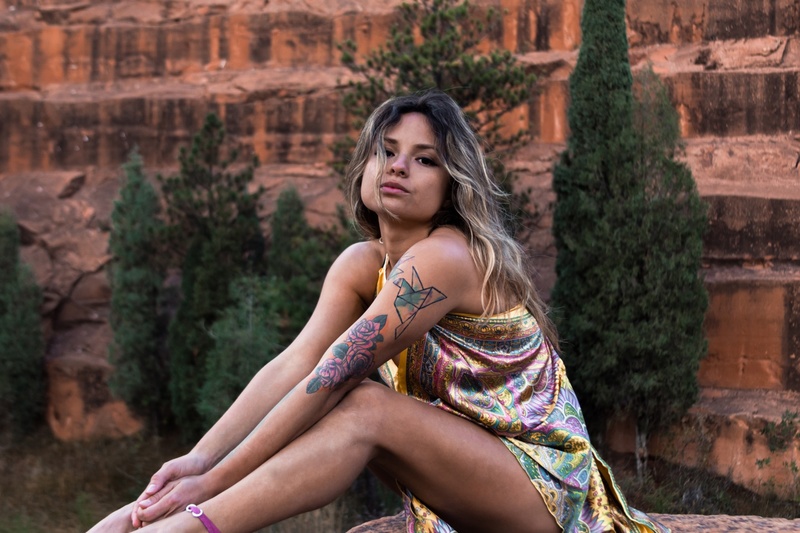 Female model photo shoot of Angye Bueno in Red rock canyon open space, colorado springs