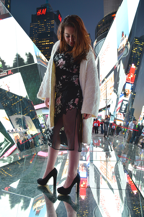 Female model photo shoot of JREYESART in Times Square NYC