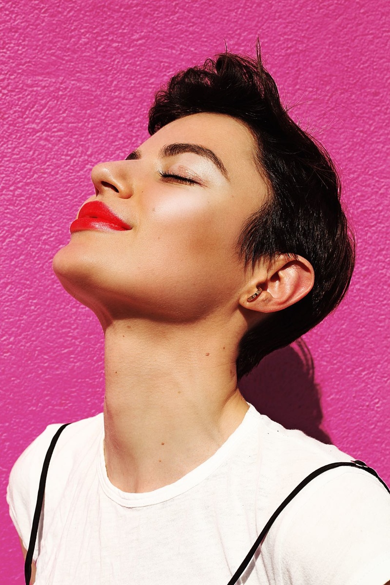 Female model photo shoot of Ianina Burnaeva in Pink Wall, Melrose Ave, LA CA