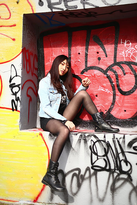 Female model photo shoot of Rachel Lin in San Francisco abandoned place