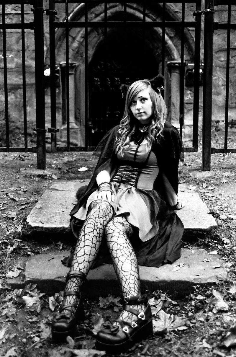 Female model photo shoot of Candy Woods by C R Sanchez in Mausoleum at Lone Fir Cemetery in Portland, Oregon