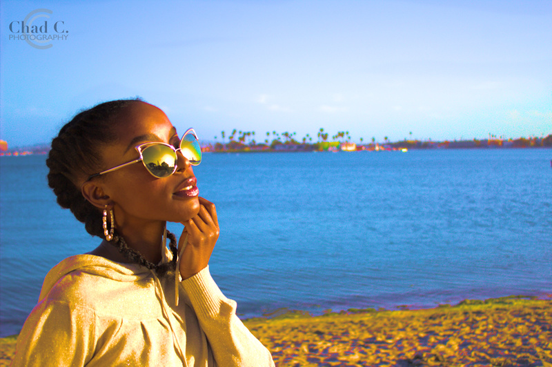 Male and Female model photo shoot of ChadC and Nia-Emani in Mission Bay (San Diego, Ca)