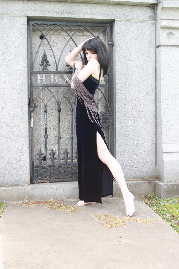 Female model photo shoot of Mina Malyj in Laurel Hill Cemetary, Philadelphia, PA