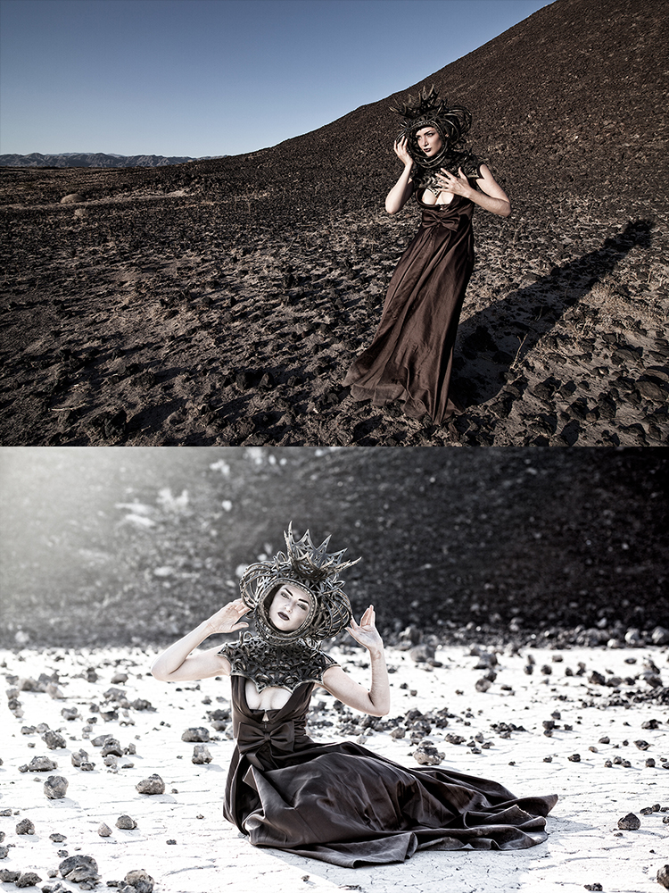 Male and Female model photo shoot of Keith Allen Phillips and Scar in Amboy Crater / Amboy, CA, clothing designed by Bubbles And Frown