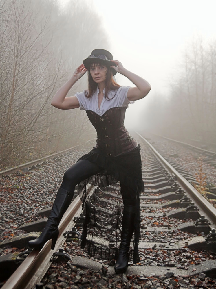 Female model photo shoot of English__Rose in Abandoned Train Tracks UK
