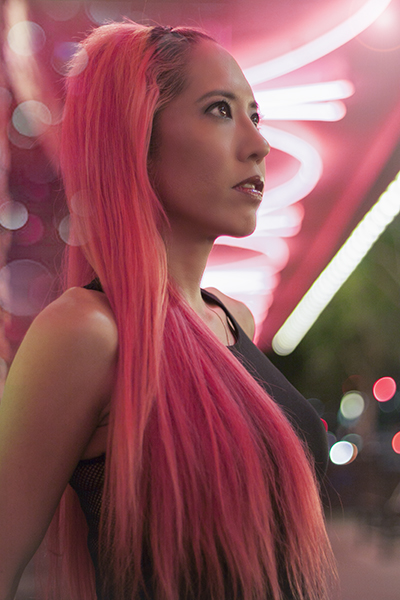 Female model photo shoot of Vegas Avenue in Downtown Las Vegas Neon project