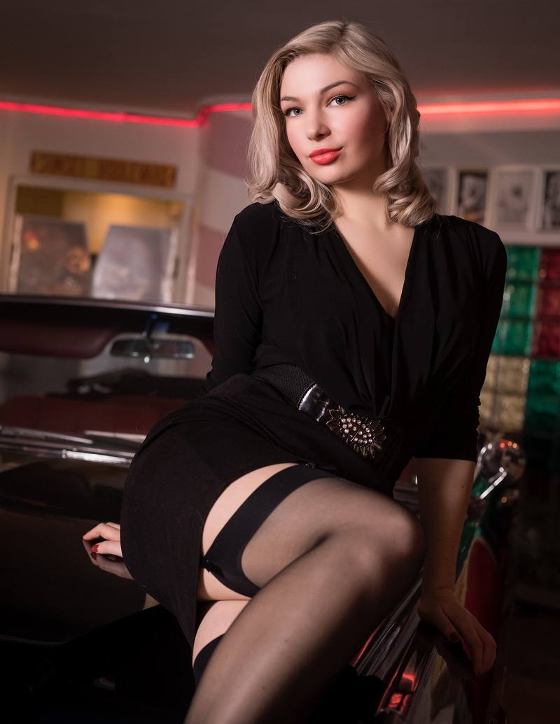 Female model photo shoot of Angelina Spaska in Route 66 Diner Berlin