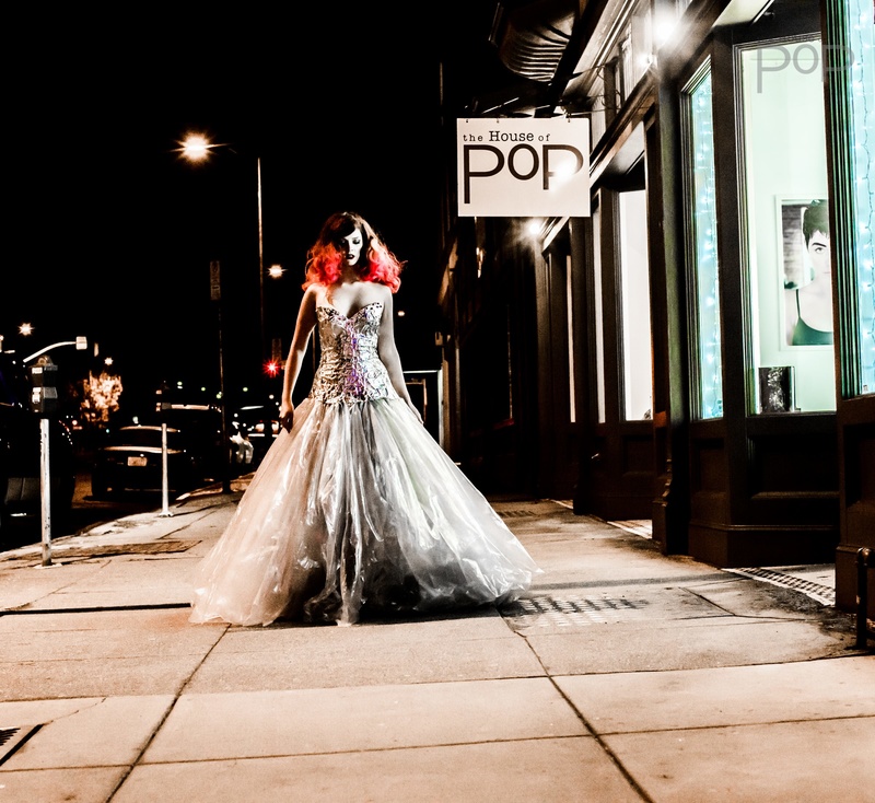 Female model photo shoot of Totally Trashed Fashion in House of POp
