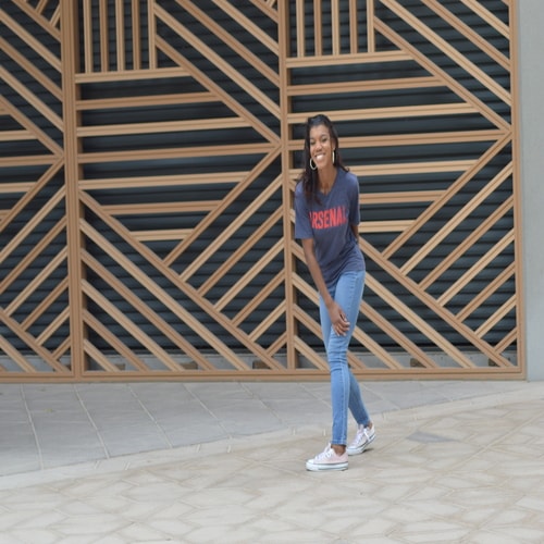 Female model photo shoot of Maria del Mar in NYU Abu Dhabi