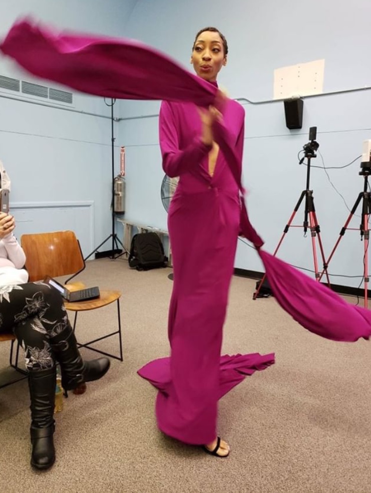Female model photo shoot of Allegra Layton Artistry in Newark Public Library, clothing designed by Douglas Says