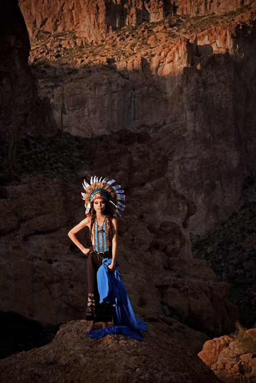Male and Female model photo shoot of Wandering Raven Images and KKrose in canyons of Coronado Mesa, Arizona.  MUA Taylor Smith