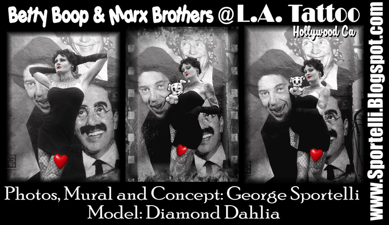 Male and Female model photo shoot of George Sportelli Art and Dolly DestructionDD in L.A. Tattoo Hollywood Ca, art by George Sportelli Art