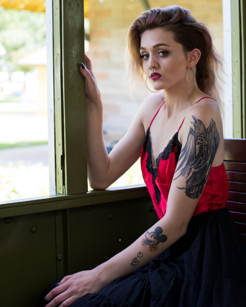Female model photo shoot of DarkDesi in Perris Railroad Museum