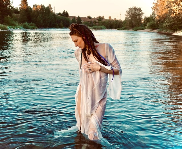 Female model photo shoot of Lady of the Lake by Bare Desire Images in Spokane River, Otis Orchards, WA