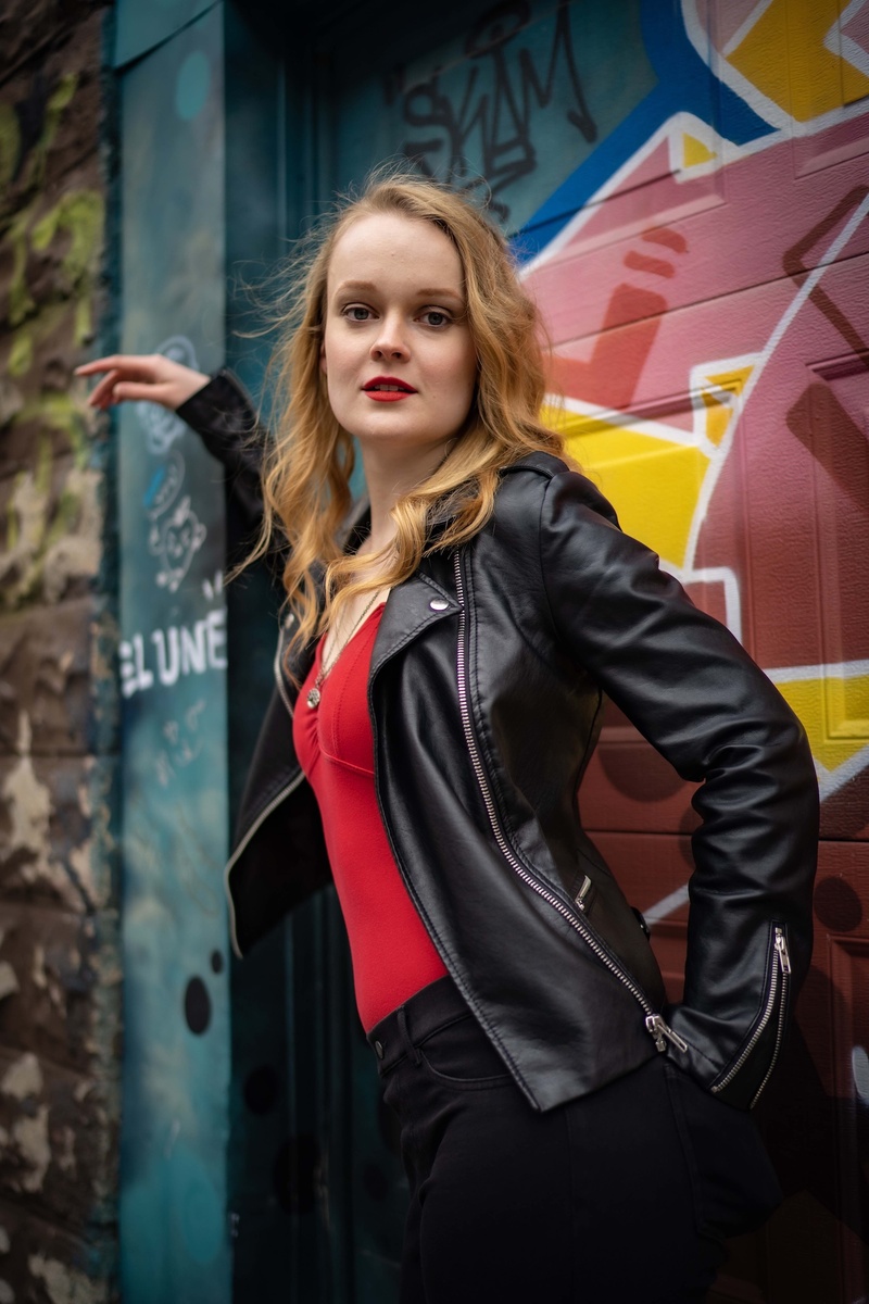 Female model photo shoot of Kate Hargrave in Kensington Market, Toronto