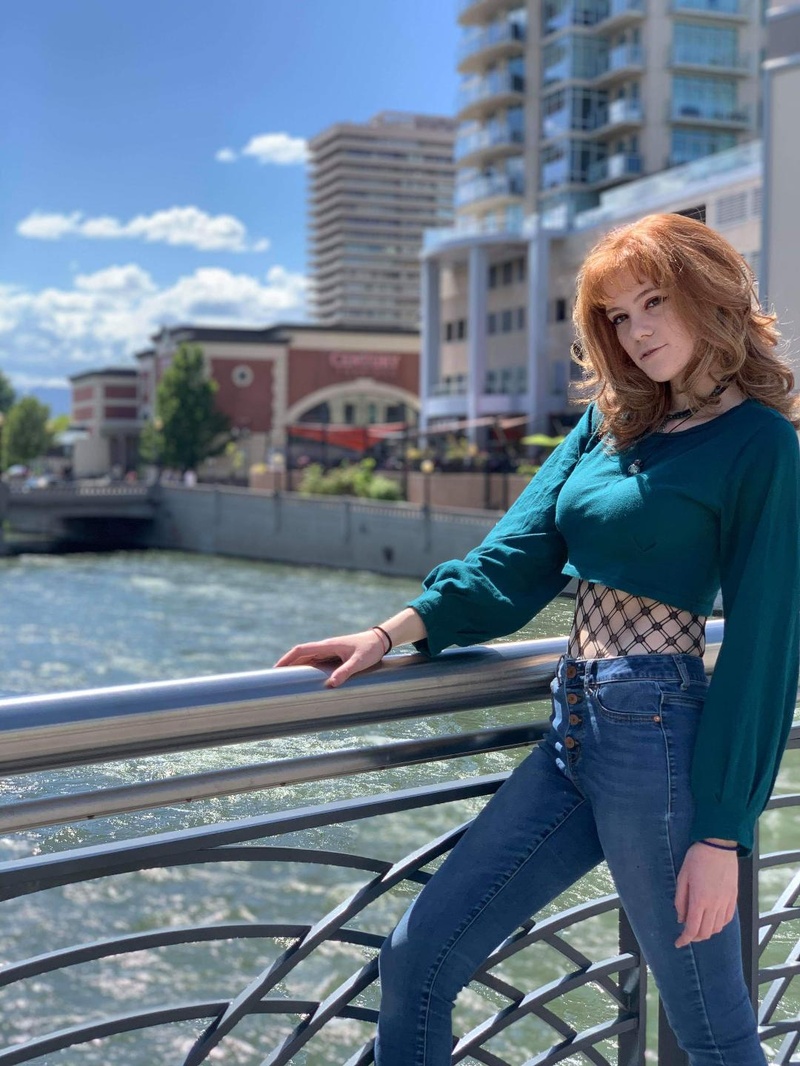 Female model photo shoot of apool in Downtown Reno, Nevada