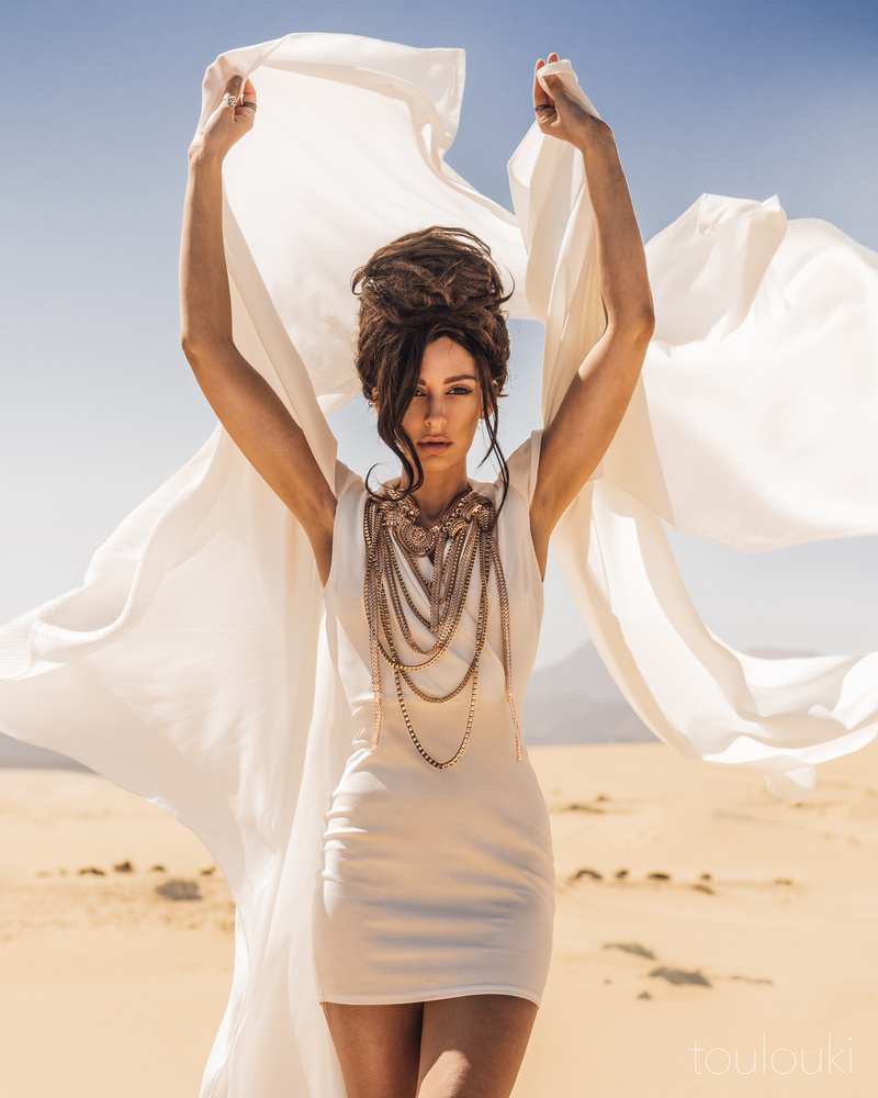 Female model photo shoot of Chiara Elisabetta in Corralejo sand dunes, Fuerteventura