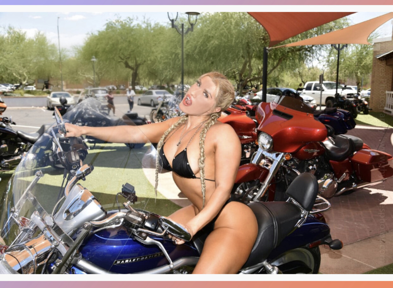 Female model photo shoot of Antoinette H Soto in Arrowhead Harley Davidson