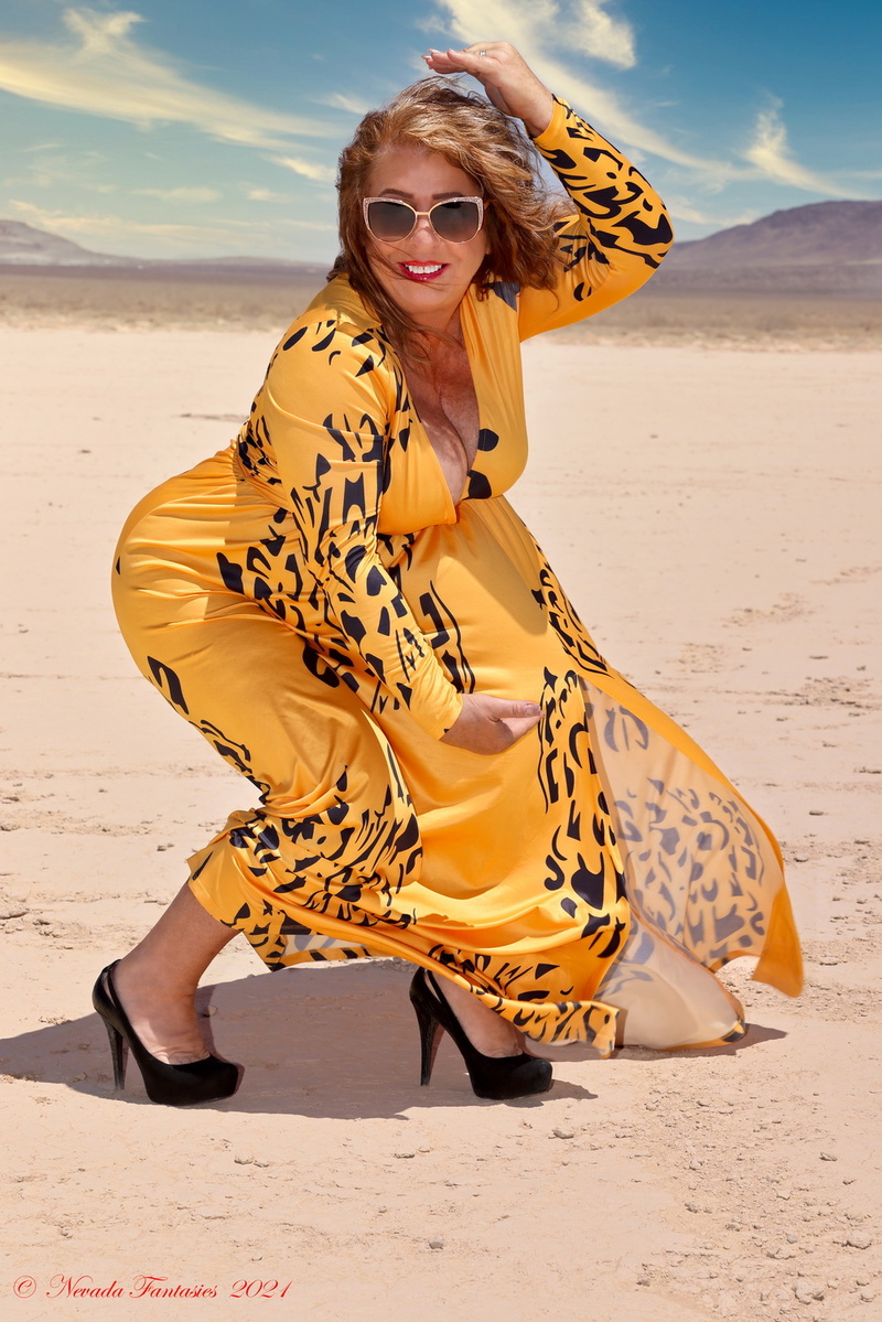 Female model photo shoot of Darling K 1 in Jeanne dry lake bed, Las Vegas