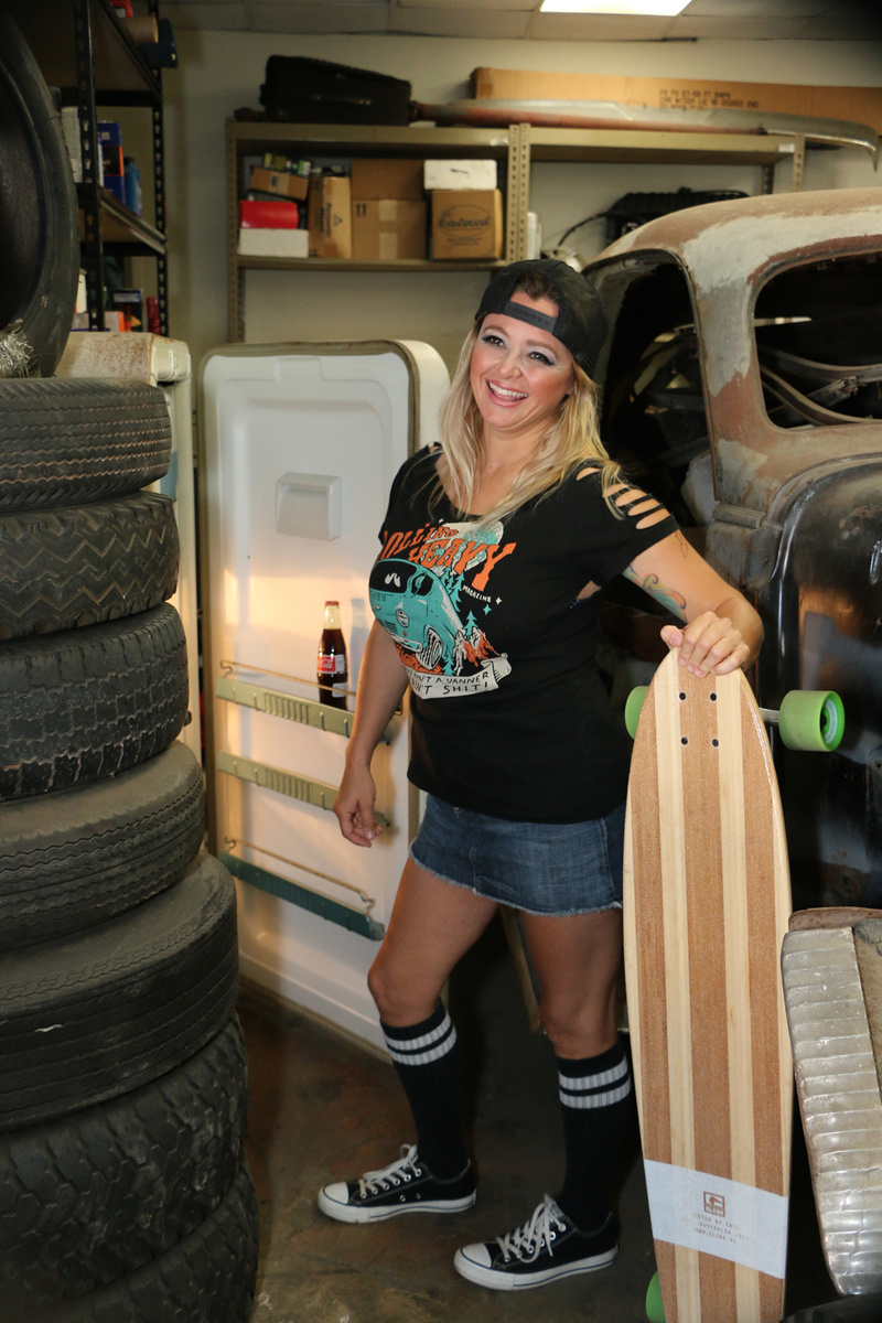 Female model photo shoot of Kueen B in AutoCult Garage, SF, CA