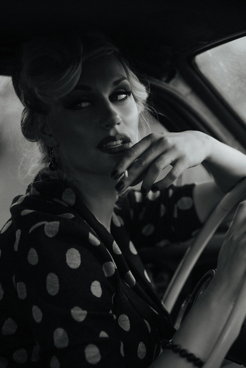 Female model photo shoot of Kueen B in Alameda, CA, Car: Lady Luck CC