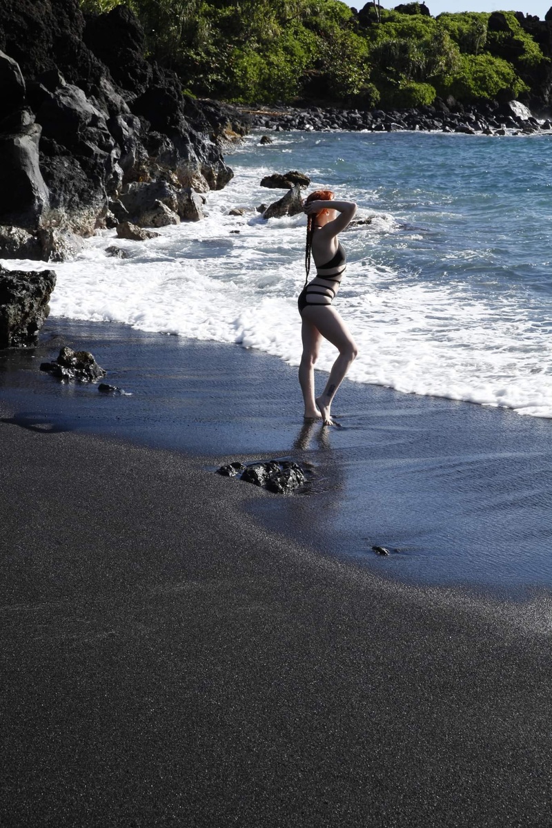 Female model photo shoot of Tani Rogue in Black Sands Beach, Hana, Maui, HI