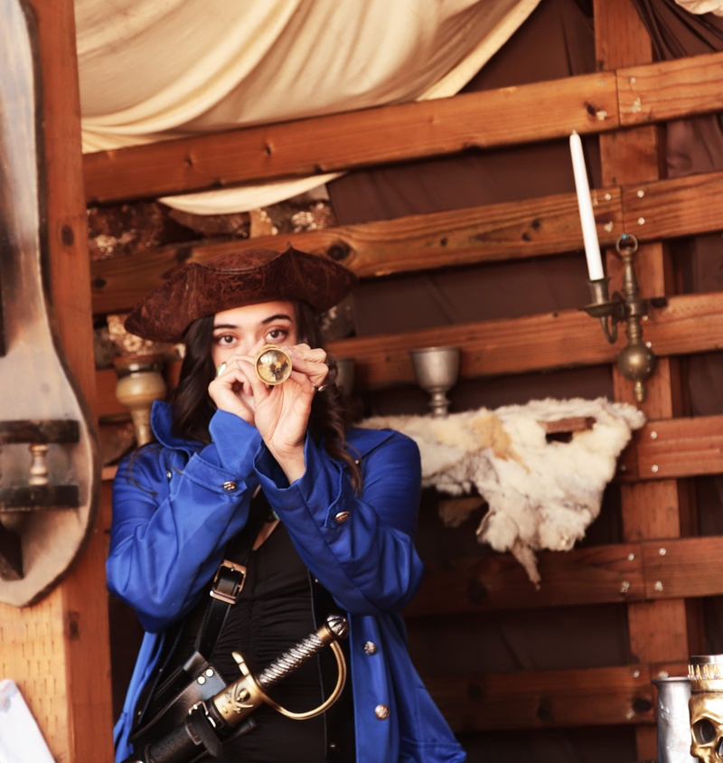 Female model photo shoot of Jasmine Bailey in Off on a Pirate Ship