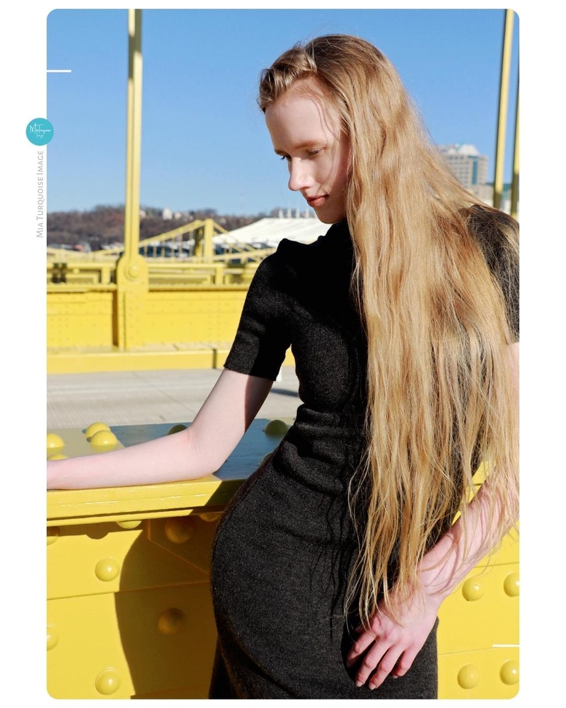 Female model photo shoot of Mia Turquoise Image and bridget_tegdirb in Roberto Clemente Bridge Pittsburg, PA