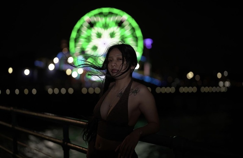 Female model photo shoot of FlaquitaMimi by EddieRO in Santa Monica Pier